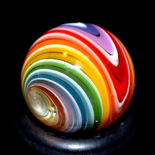 GEORGE BECK GLASS MARBLE/.556"-BRIGHT RAINBOW PEEWEE-CHEVRON-ORG,RED,TURQ,LIME+