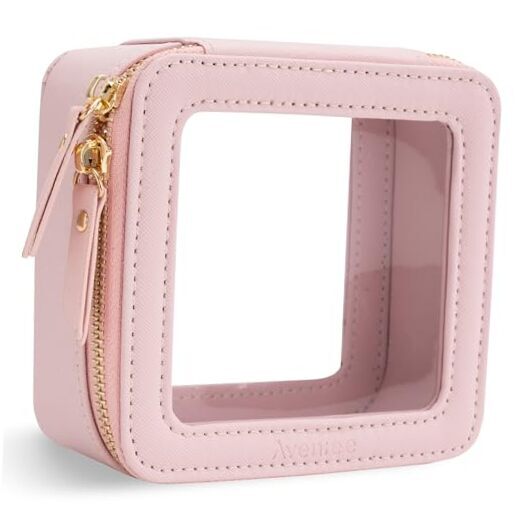 Clear Makeup Bag Small Cosmetic Bags Travel Toiletry Bag, TSA Mini Pink