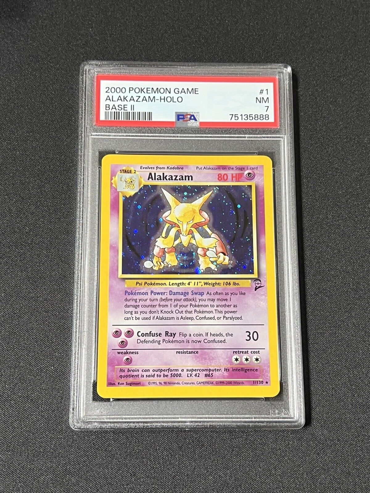 Pokemon Alakazam Holo Base Set 2 Unlimited Rare 1/130 - PSA 7 Pokémon TCG WOTC