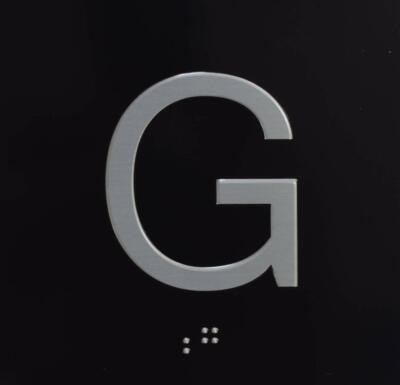 Ground Floor Elevator Jamb Plate Sign with Braille and Raised.(Black)-REF24-1027
