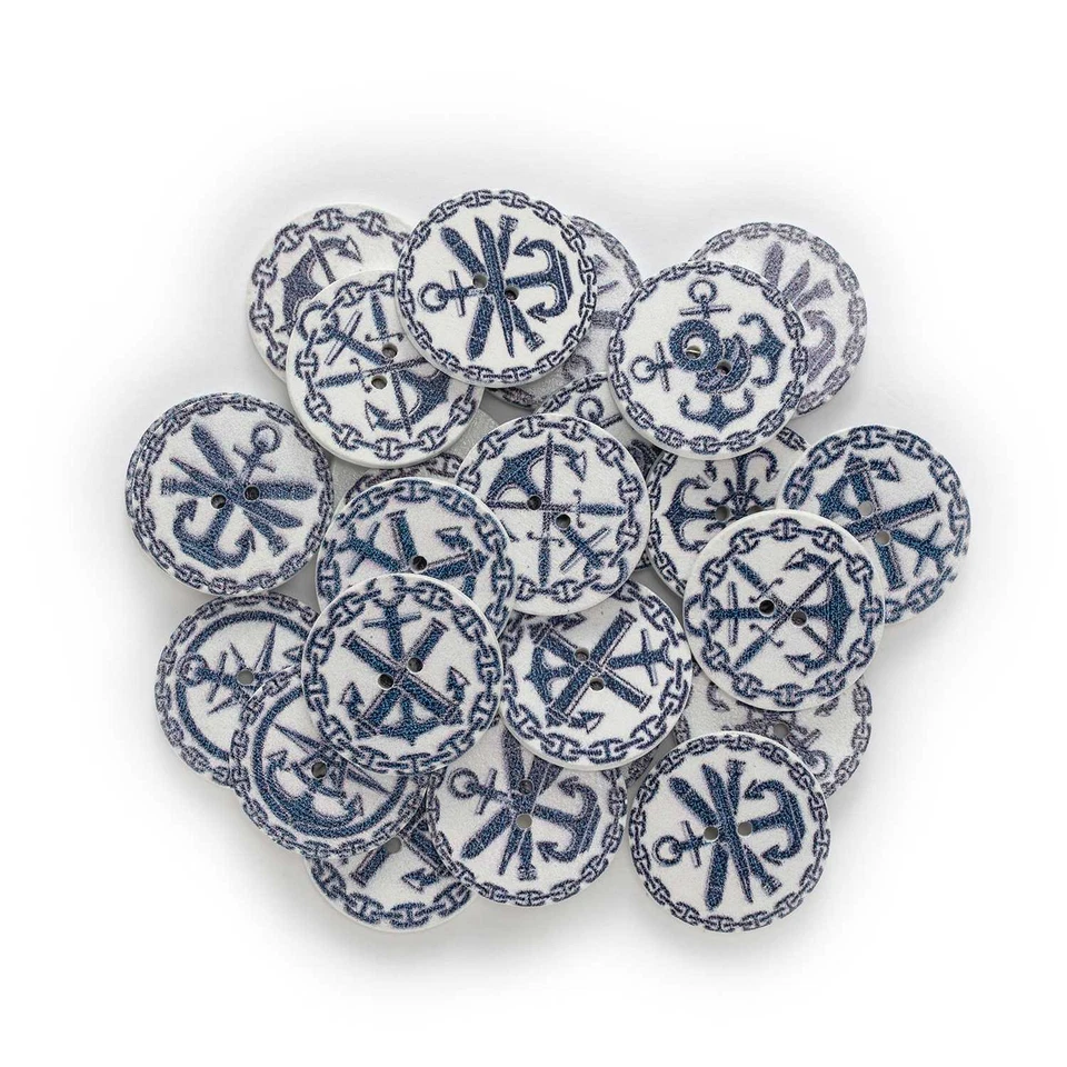 50pcs Anchor Theme Wood Buttons Sewing Scrapbooking Clothing Craft Making Decor - Image 2 of 2