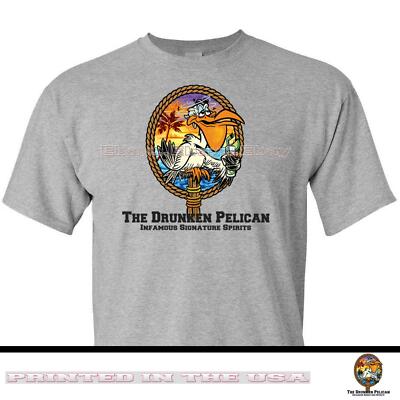 The Drunken Pelican Pub Bar Infamous Signature Spirits Cartoon Gray T Shirt 