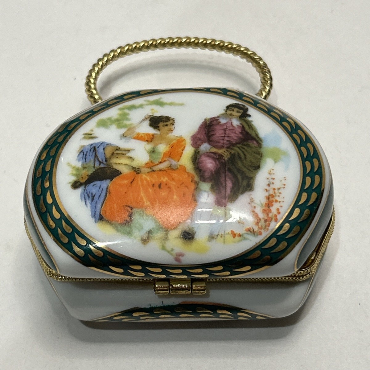 Vintage Porcelain Hinged Mini Purse Trinket Box 3.5” x 2.5” | eBay