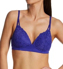 Maidenform M Soft Support Wireless Lace Bralette Bra DM2314 Violet Indigo Sz.M