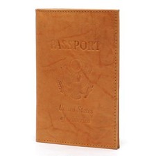 TAN USA PASSPORT COWHIDE LEATHER COVER Travel Card Case Wallet US Seller