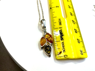 BALTIC AMBER SET Amber and 925 Silver 4 Pieces Jewelry Set Multicolor Amber Dangle Earrings Pendant With Chain 30in Perfect Gift for Her