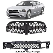 Front Bumper Grille Assembly & Lower Grille Kit For 2011-2014 Dodge Charger