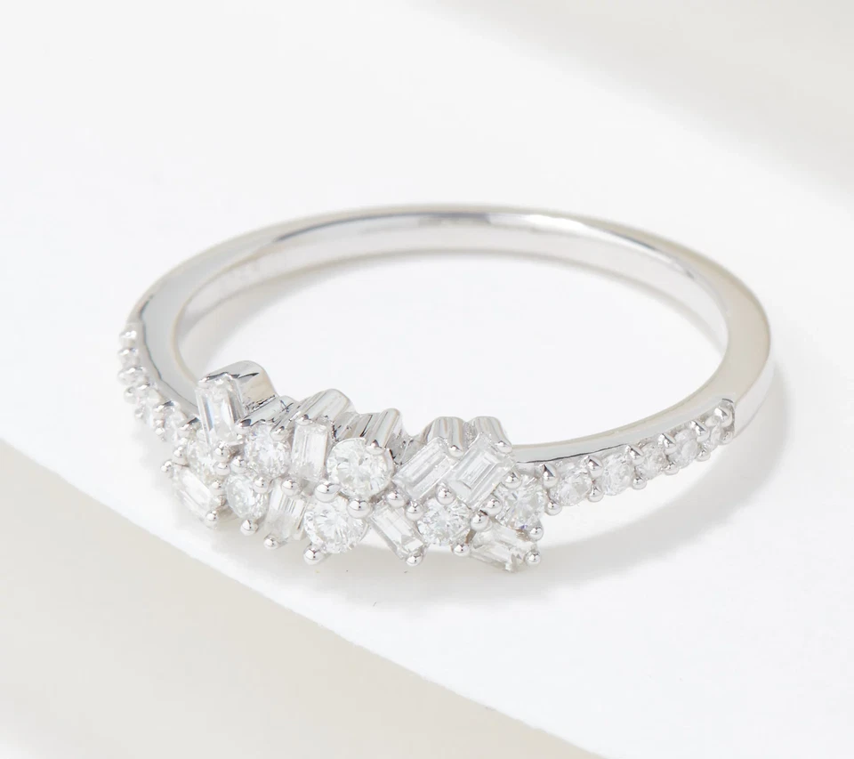 Anillo banda corte mixto plata esterlina diamantes afinidad, 0,30 cttw, talla 8 Foto 3 de 4