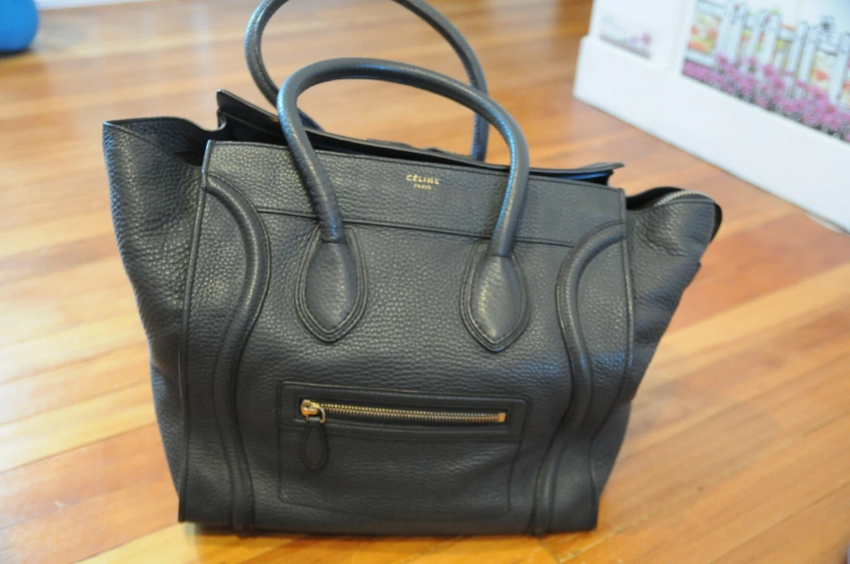 Authentic Celine Square Luggage Tote Bag Handbag Leather Blue