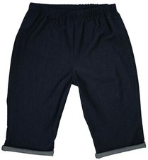 Dark Blue Denim Look Knee Length Turn Up Shorts Lightweight Womens Plus Size 