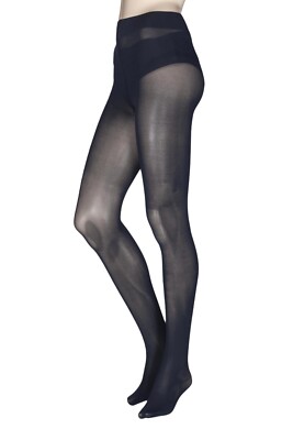 Womens Tights FALKE Pure Matt 50 Semi-Opaque in Plain Black / Marine 1 Pair Pack
