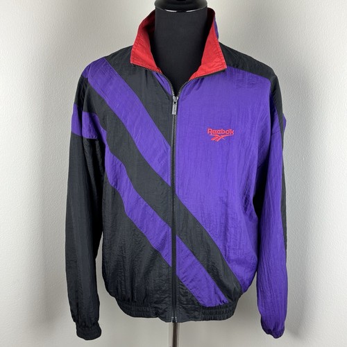 Vintage Reebok Windbreaker Jacket Men’s Large L 90s Color Block Purple Black