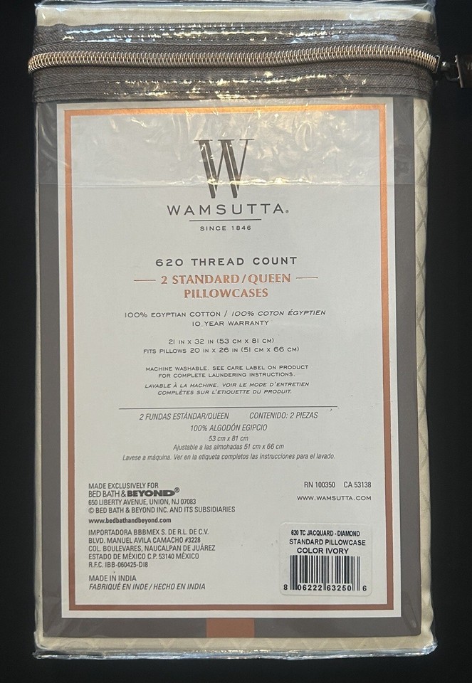 Wamsutta 100 Egyptian Cotton 620 Thread Count Standard/Queen Pillowcases eBay
