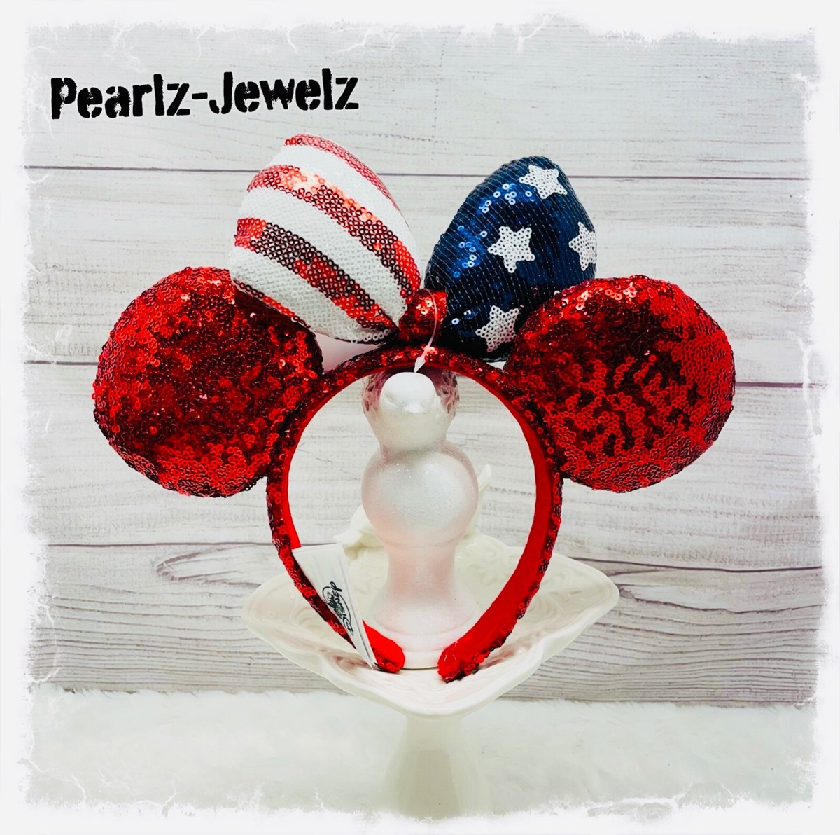 ?? Disney Patriotic Sequin Minnie Ears Headband - 250 YEARS! ?? Disney Minnie Mouse Americana Patriotic 4th of July Bow  main image 2