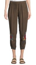 JOHNNY WAS Embroidered VICKI JOGGER PANT Floral Biya Roses Workshop S 285 Green