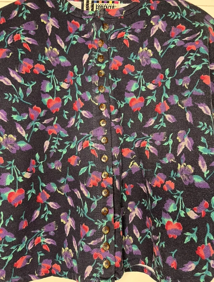 Cárdigan de mujer vintage floral de gran tamaño recortado con botones auténtico Forenza S  Foto 3 de 4