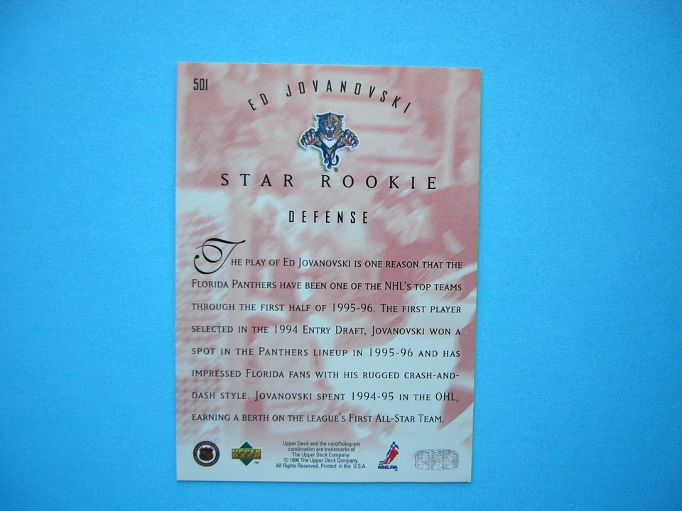 1996/97 UPPER DECK STAR ROOKIES HOCKEY CARD #501 ED JOVANOVSKI ROOKIE NM SHARP - Image 2 of 2