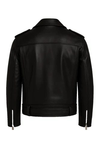 Men's Black Leather Biker Jacket: Handmade Moto Style image 2