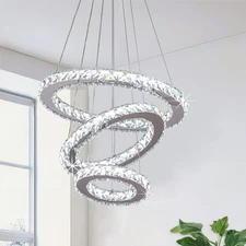 Modern Crystal Chandelier Chandeliers for Dining Room 3 Ring Chandelier Silve...