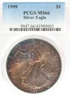 Rainbow Toned 1999 Silver Eagle PCGS MS 66