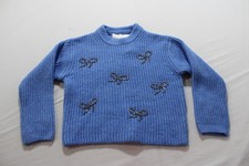 Zara Girl's Beaded And Sparkly Bow Appliqu s Knit Sweater EJ3 Blue Size 6-7 NWT
