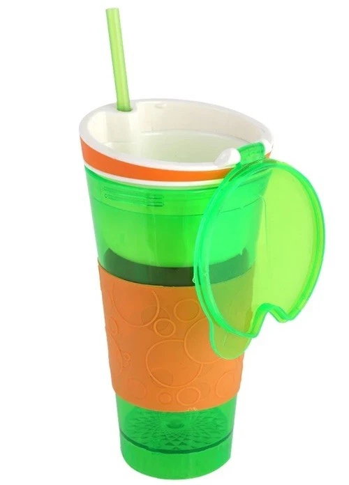 Snackeez 2 in 1 Green/Orange Snack & Drink Cup 4 oz Snack Cup/16 oz Drink New - Image 2 of 4