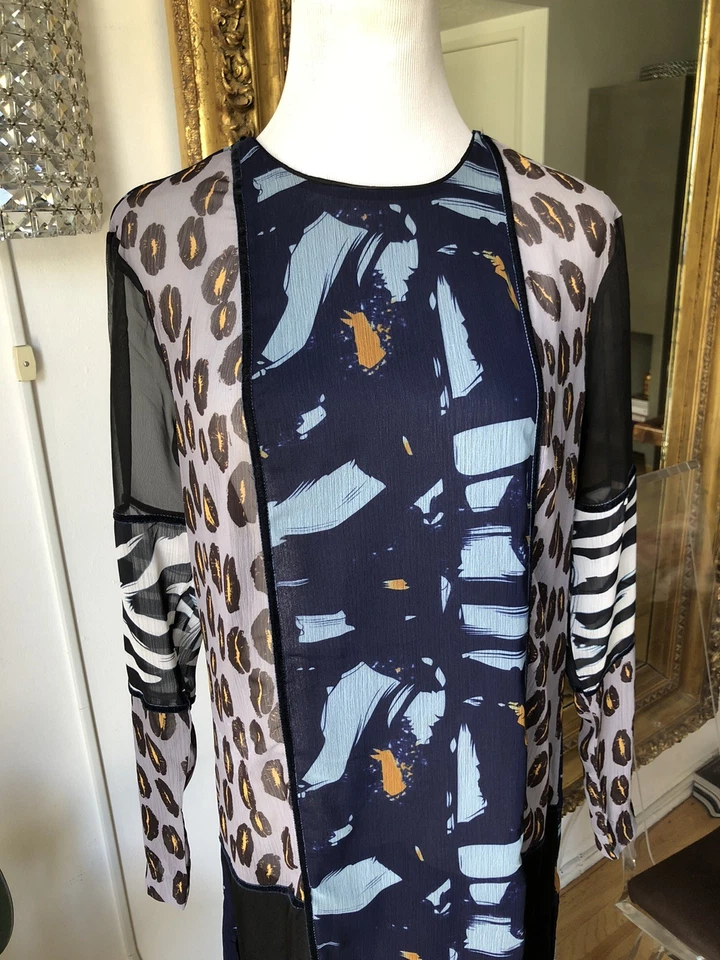 H&M Studio A/W 2014 Multicolor Estampado Leopardo Manga Larga Vestido Talla 8 - Imagen 4 de 4