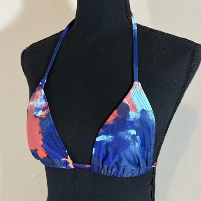Demi's Tie Dye Bikini Top Triangle Halter Swimsuit Blue Red Orange Sz  M