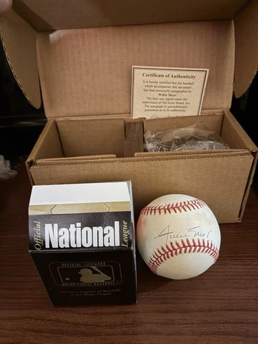 Willie Mays Autographed Official NL Baseball w Holder In Box - Score Board COA
