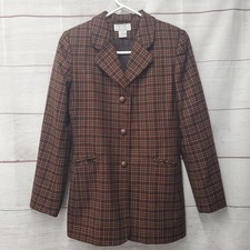 Jennifer Moore Petites Brown Plaid Wool Blazer Size 8P Jacket Made In Bulgaria