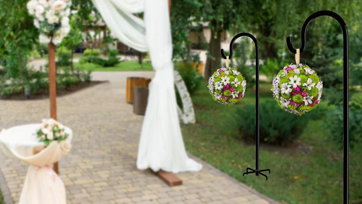 Garden Shepherd Hook Outdoor with 5 Prong Base, Bird Feeder Pole Hanger Holde...