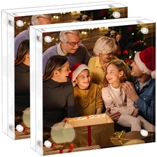 Acrylic Picture Frame 6x6-2 Pack, Clear Double Sided Frameless Photo Frame wi...