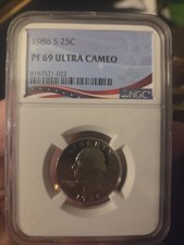 1986-S Washington Proof Quarter, Graded PF69 Ultra Cameo by NGC, Patriotic Label