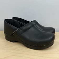 Dansko Women  s Size 40 / 9.5-10 Triple Black Leather Professional Clogs Slip On