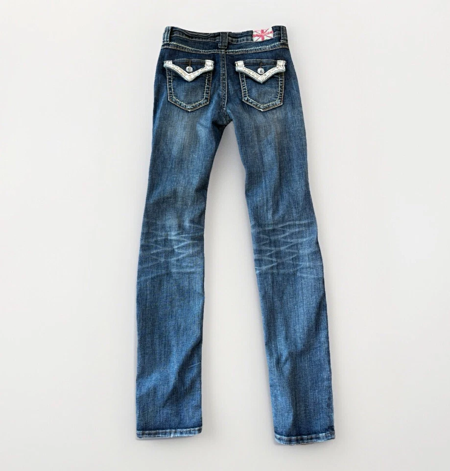 Machine Jeans Womens Size 5 / 28 Made In Italy Slim Straight Long Distressed - Image 2 of 4