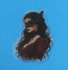 Beautiful Woman Wearing Red Dress & Mask Transparent Sticker 2.25" x 1.75" (AN)
