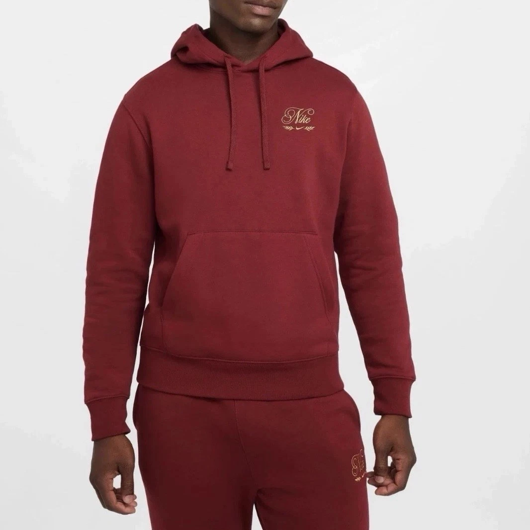 Nike Sportswear Club Fleece Script Logo Hoodie Pullover Red HQ2476-677 Size M
