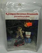 NIP Pom-O-Craft Pompom Christmas Ornaments Needle Magic Gingerbread Man Solider