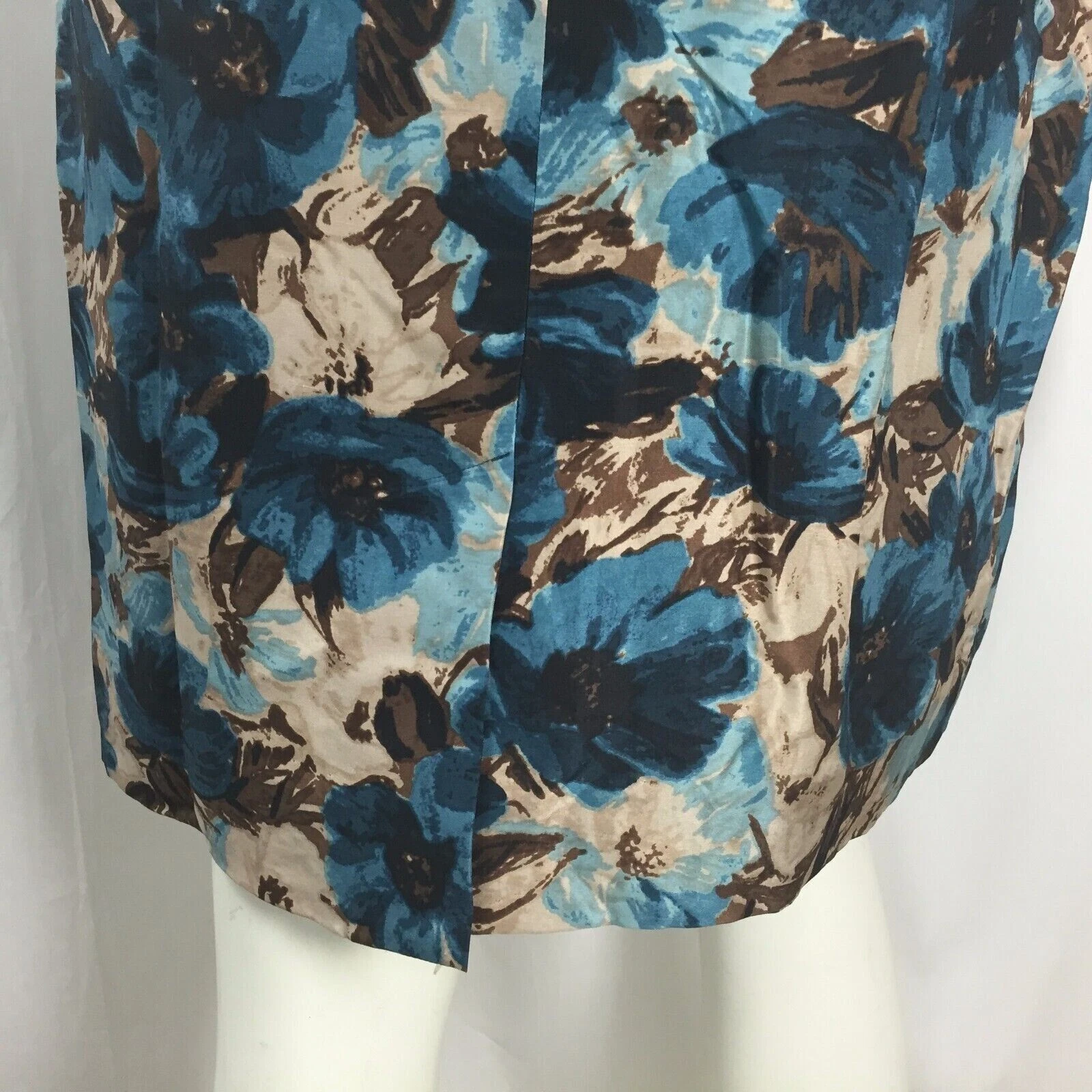 Abito Kate Spade New York blu e marrone floreale senza maniche in seta con cintura taglia 6