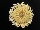 Vintage Trifari Chrysanthemum Brooch White Plastic Gold Tone Signed Jewelry