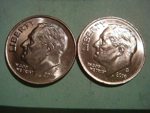 Perfect 2010 P & 2010 D Uncirculated Roosevelt Dimes - actual coins in photos