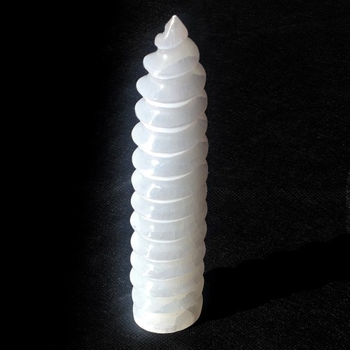 XL Selenite Tower Polished Crystal Spiral Energy Wand 8" Unicorn Point Reiki Hea - Picture 8 of 8