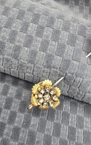 Vintage Miriam Haskell Rhinestone Double Flower Hat / Lapel / Stick Pin - Picture 3 of 6