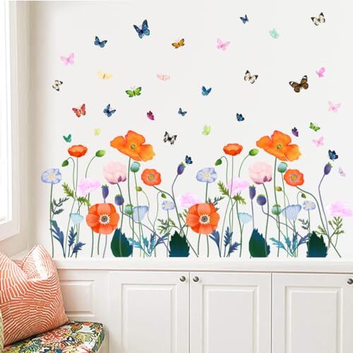 6 Pieces Flowers Wall Decals Vinyl Flowers Wall Stickers Removable Orange - Picture 5 of 7