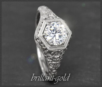 Diamant Antik Jugendstil Design Ring in 585 Gold, 1,10ct Diamant, Wesselton & Si - Bild 1 von 4