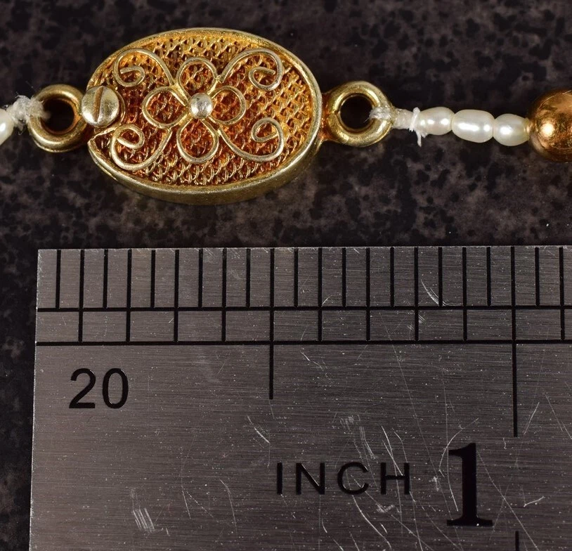 19" VTG Mid-Century Pearls & Red Coral 14K Gold Over Sterling Silver Necklace - Imagem 4 de 4