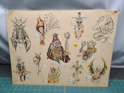 Vintage Phil Sims Dungeons & Dragons Tattoo Flash Art Sheet Original Signed w/11