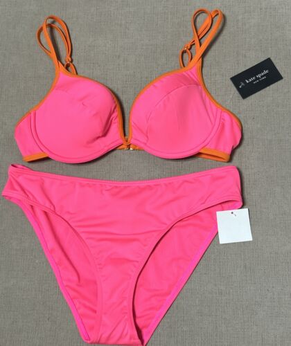 NWT! Kate Spade Large Radiant Pink & Orange Bikini Bathing Suit 2024 MSRP $148