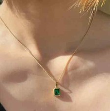 2.00 Ct Emerald Cut Natural Emerald Women Pendant 14k Yellow Gold Plated