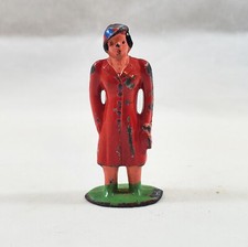 Vintage Barclay Lead Figure of Woman in Red Dress  Hat 1.75" Dimestore Toys